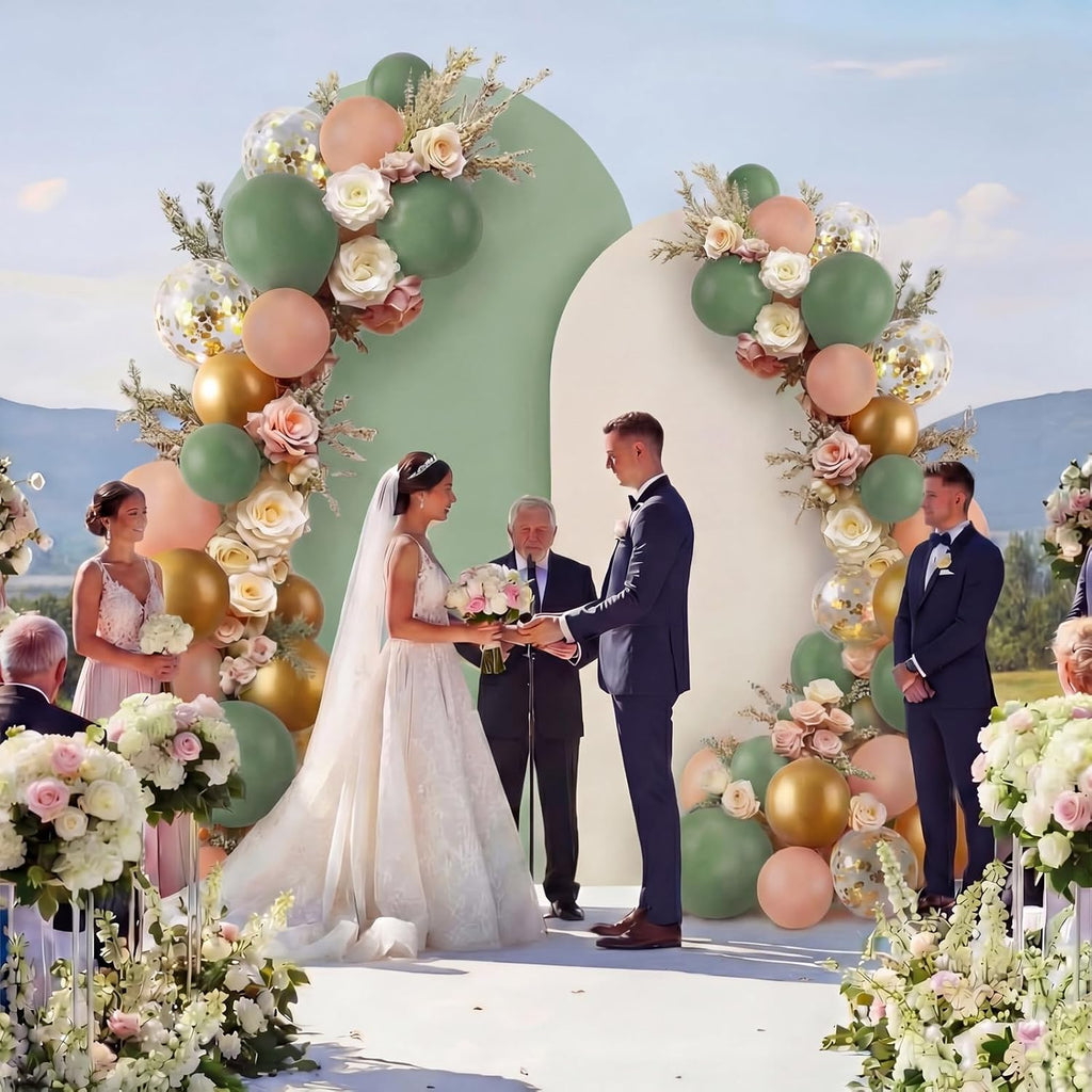 sage green 131 pcs arch backdrop cover with shown in use