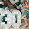 Marquee Numbers 3 Feet Tall Big Light Up Numbers 30th Birthday Decorations Women Men White Anniversary Party Decor Large Cardboard Prop Backdrop Sign 30