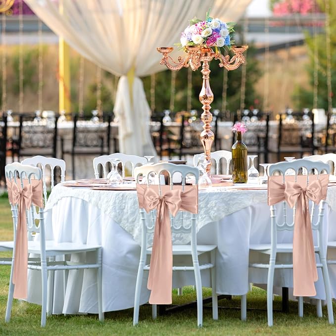 Satin Chair Sashes Bows Universal Chair Ribbon Ties Back Sash for Wedding Party Reception Events Banquets Hotel Event Chair Cover Decoration (7x108 inch) (100, Blush Pink)