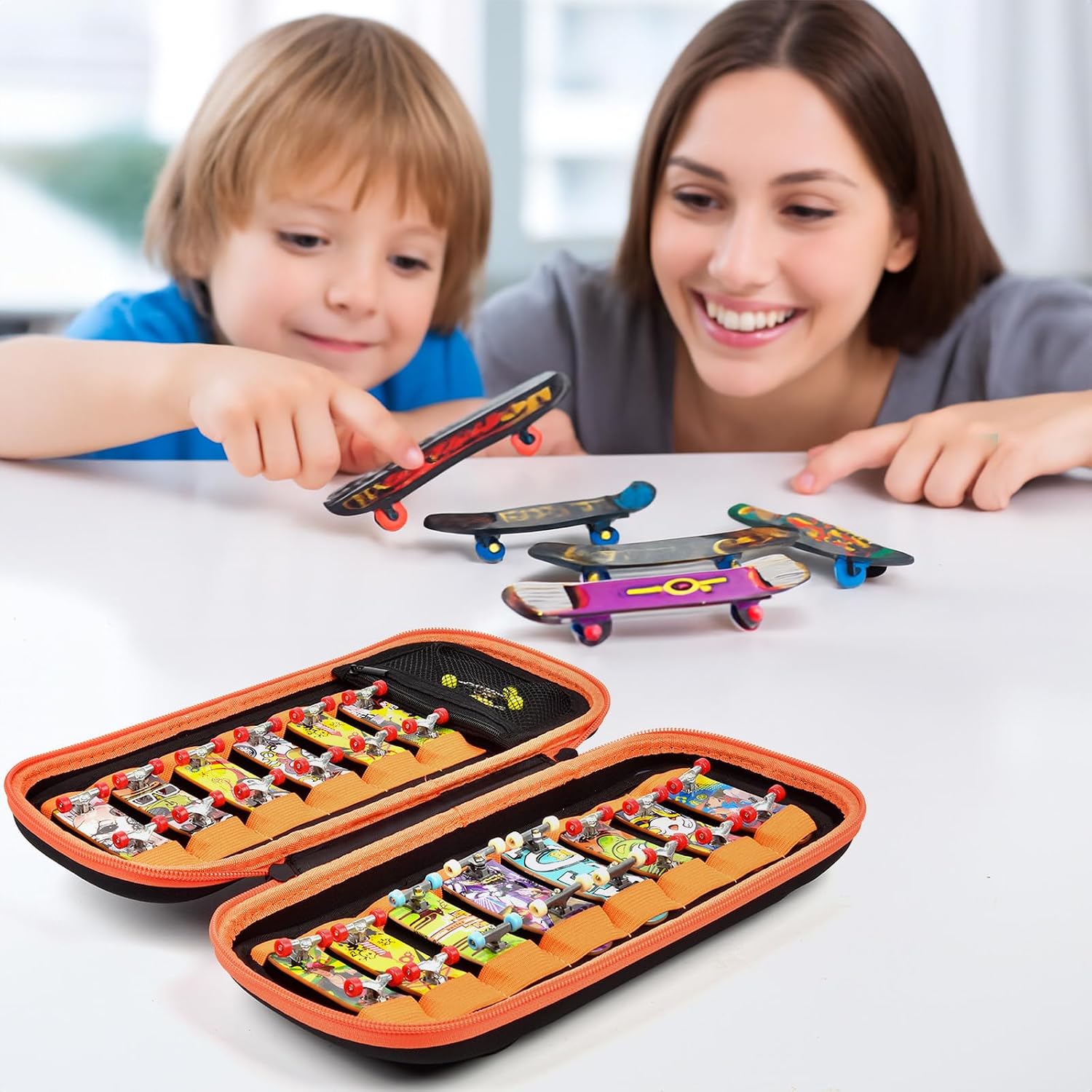 Finger Skateboard Case for TECH DECK Fingerboard Ultra DLX 14 Pack, Element Collectible Mini Skateboards Holder, Kids Toy Storage for Sticker Sheets, Wheels, Tool, Screws and Nut- Box Only, Orange