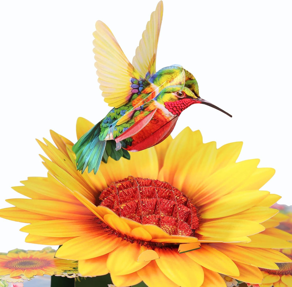 Hummingbird Sunflower Birthday Cards, 3D Pop Up Birthday Card for Women, Mom, Wife, Daughter, Her, Sister, Girlfriend, Grandma, Ideal Gift for Mother's Day, Valentines, Thank You, Get Well, 6x8 in