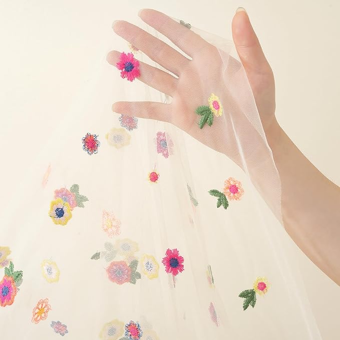 White Embroidery Daisy Fall Table Runner 120Inch 10FT Florals Soft Sheer Tulle Fabric Table Runner for Home Decor, Brithday, Wedding, Baby Shower ,Holiday ,Parties, DIY Craft,1PC