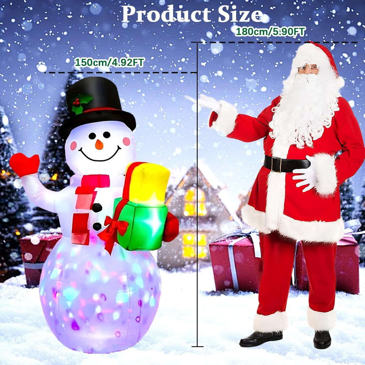 5 ft christmas inflatables snowman outdoor decorations, blow shown in use