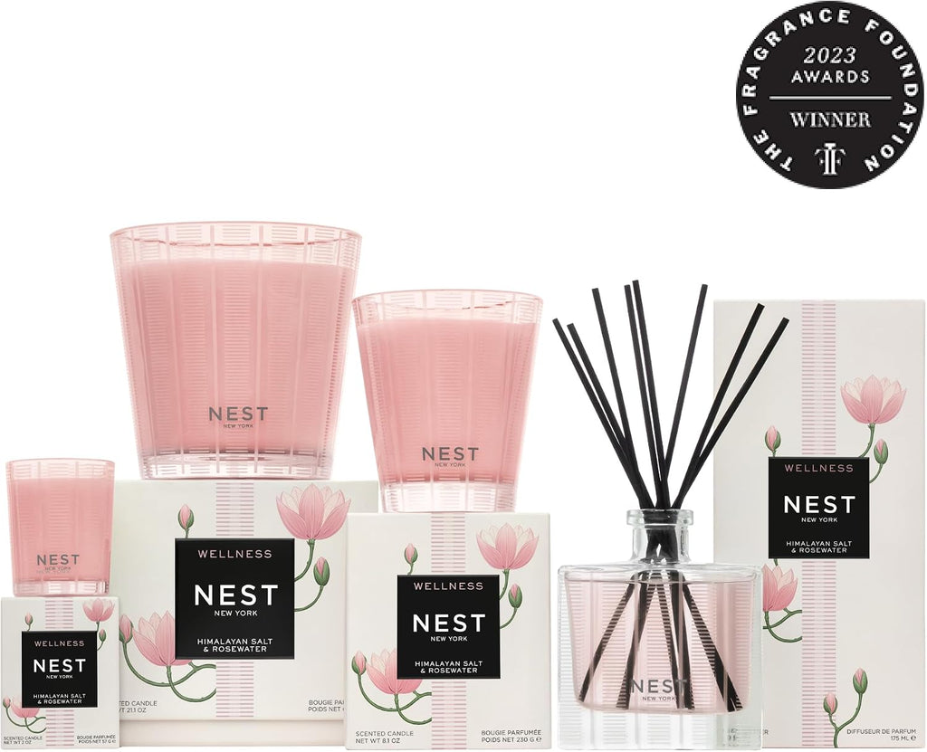 NEST New York Scented Votive Candle, Himalayan Salt & Rosewater - 2 oz - Up to 28-Hour Burn Time - Reusable Glass Vessel
