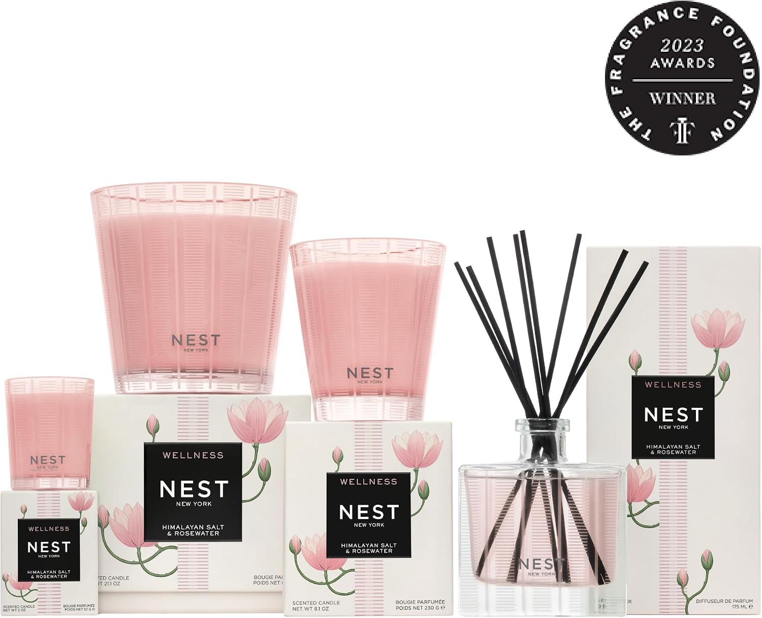 NEST New York Scented Votive Candle, Himalayan Salt & Rosewater - 2 oz - Up to 28-Hour Burn Time - Reusable Glass Vessel