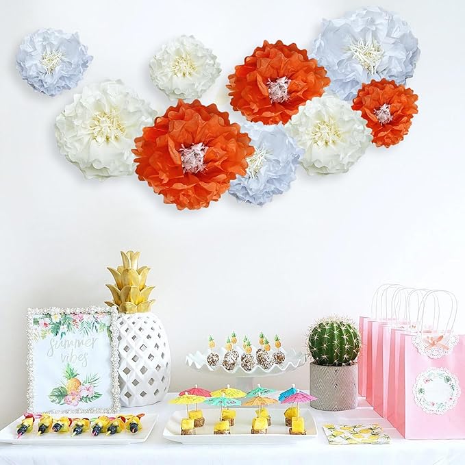 Yellow Paper Flower Pom Poms Wall Decorations for Weddings, Birthdays, Bridal, Baby Showers, Tea Parties, Engagement, Home Decor