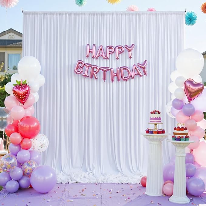 20×14 ft White Wrinkle Free Backdrop Curtain, Soft Silky Polyester Wedding Drapes 4 Panels 14ft Height Photo Backdrop Curtains for Parties Birthday Baby Shower Photography Background Cloth
