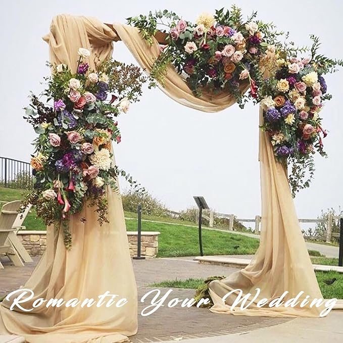 2 Panels Wedding Arch Draping Fabric 20Ft Length x 28" Width Champagne Arch Drapes Chiffon Fabric Sheer Curtains Backdrop for Party Bridal Decorations Wedding Ceremony Ceiling Stage Reception Decor