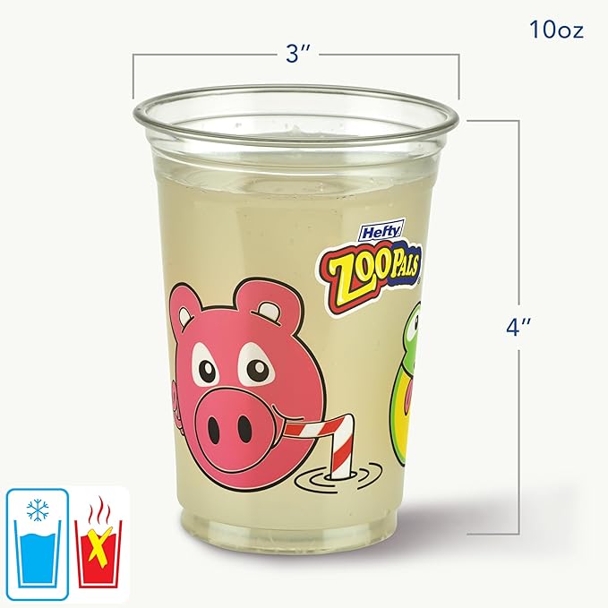 Hefty Zoo Pals Kids Cups, Animal Printed Kids Plastic Cups for Birthday Parties or Everyday Use, Great for Small Hands to Hold, 25 Count, 10 Fl. Oz.
