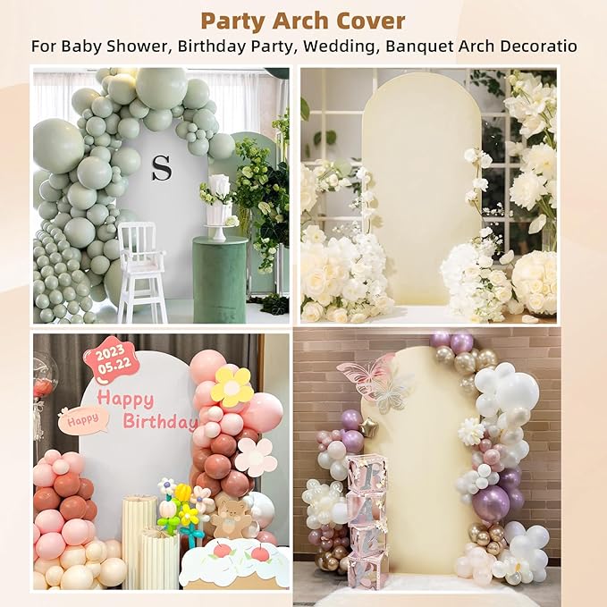 Hemmotop 7.2 ft Arch Backdrop Cover (One Piece Double Color), White and Light Beige Spandex Arch Stand Covers, Fabric Stretchy Background for Balloon Arches, Wedding, Birthday Party, Baby Shower