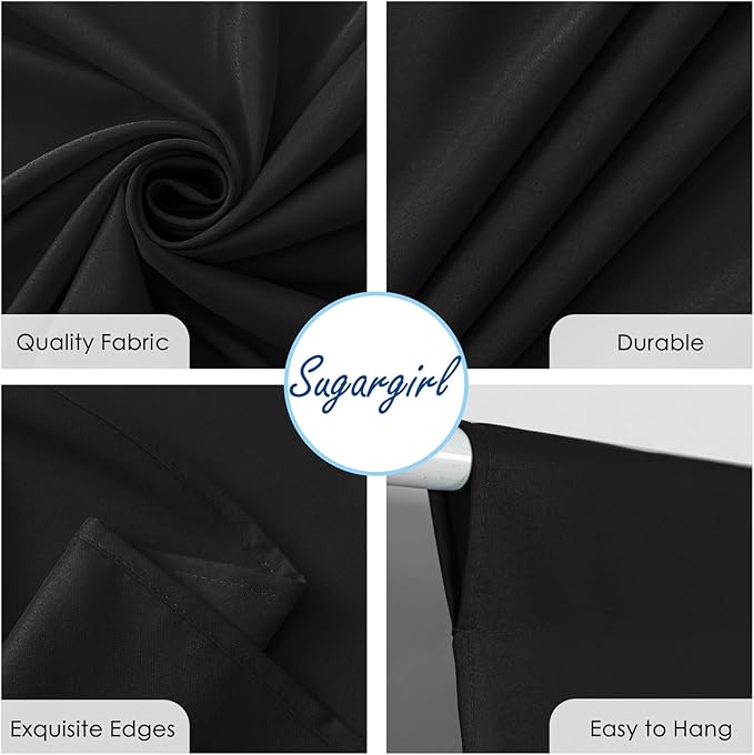 Sugargirl 10x10FT Black Backdrop Curtains Polyester Photo Backdrop Drapes Curtains 2 Panels with Rod Pockets for Party Birthday Wedding Photography Home Decoration