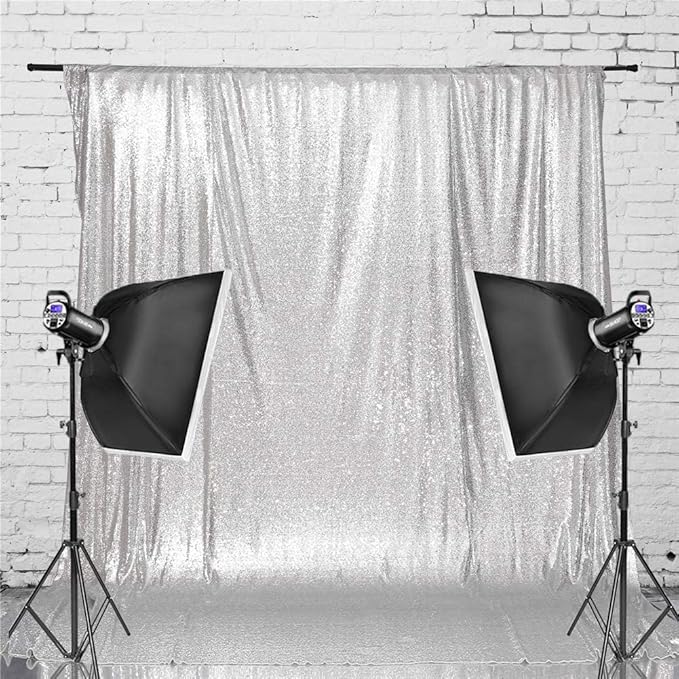 Eternal Beauty Silver Sequin Backdrop, 8x10 Ft Glitter Background Curtains for Shimmer Photography Party Wedding Birthday Back Drop Decor
