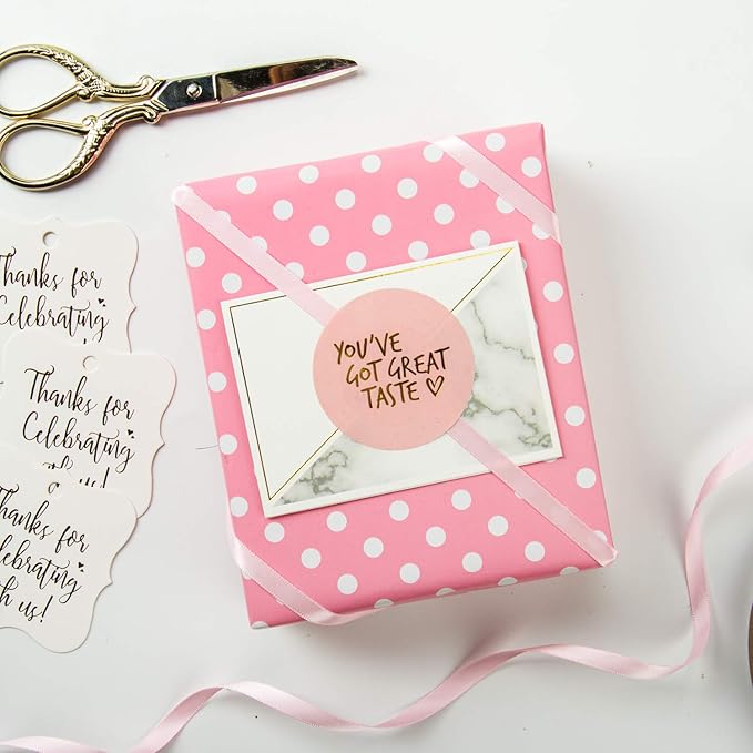 WRAPAHOLIC Reversible Wrapping Paper - Mini Roll - 17 Inch X 33 Feet - Pink and Polka Dot Design for Birthday, Holiday, Wedding, Baby Shower