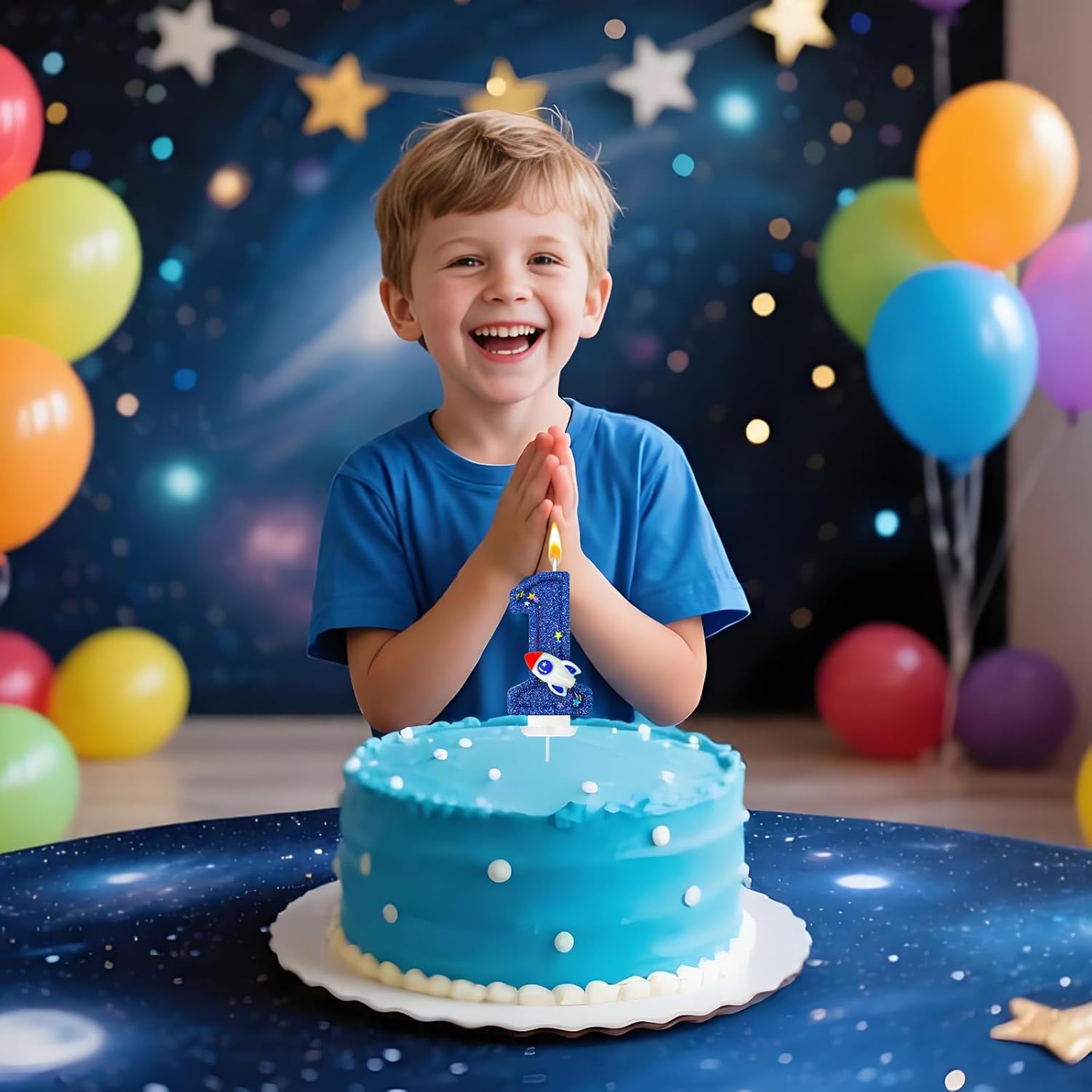 Astronaut Number 1 Birthday Candle for Cake - Space Universe Themed Cake Topper and Party Decoration for Boys, Sparkler for Anniversary Celebrations (Number 1)