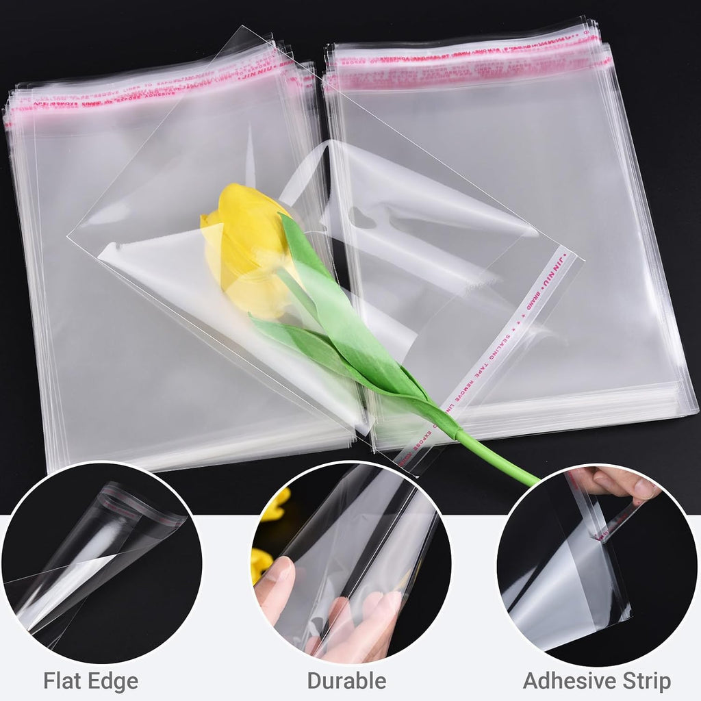 ZGORENDZ 300 Pcs Clear Cellophane Bags 5x7 Inches, Self Sealing Resealable Cookie Bags for Candy, Gifts, Favors, Bakery Supplies, Chocolate Chip Cookies, Brownies