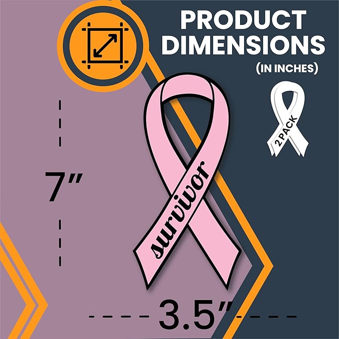 Magnet Me Up Breast Cancer Survivor Pink Ribbon Magnet Decal - 3.5x7 Inches, 2 Pack, Automotive Magnet for Car, Truck, SUV - Show Support and Raise Awareness with This Meaningful Auto Magnet