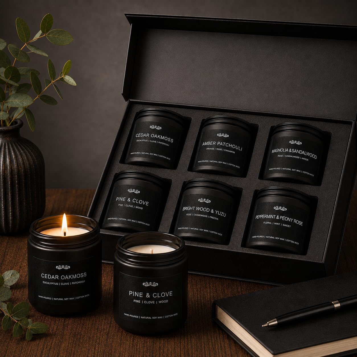6 Pack Candles for Home Scented Aromatherapy Candles Gifts Set for Men, Men Candle Set, 42 oz 300 Hour Long Lasting Candles, Gifts for Mens Birthday Fathers Day Anniversary Present