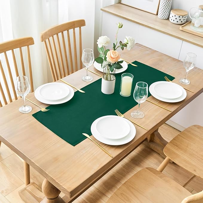 2 Pack Green Small Short Table Runner 12 x 36 Inch Solid Color Runners Coffee Table Dresser for Daily Party Home Decoration