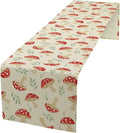 Mushroom Table Runner,Vintage Plant Print Table Runner for Kitchen Dining Table Home Party Decoration 13x120 Inch