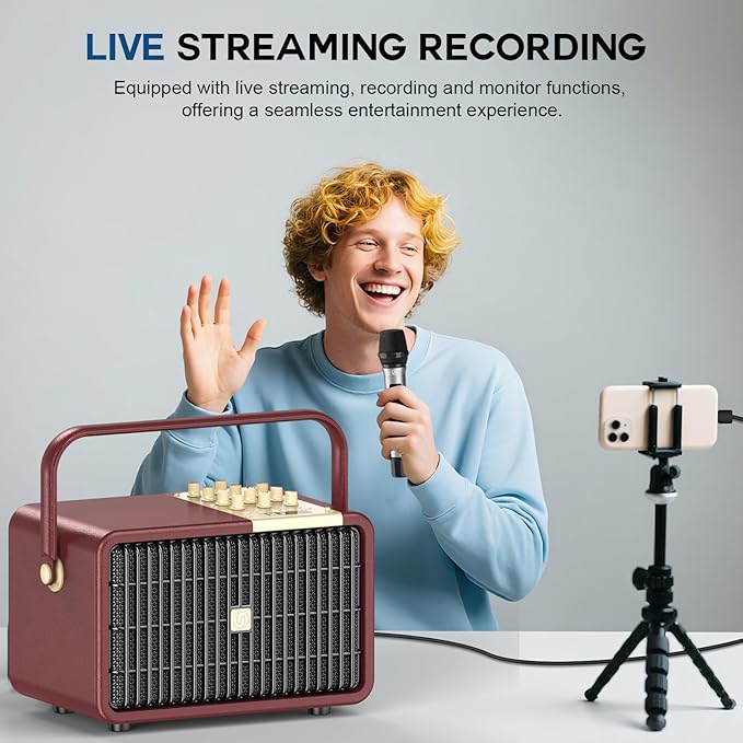 320W Peak Power Karaoke Machine with Rich Deep Bass for Adults Portable Bluetooth Singing PA Speaker System Bass/Treble Adjustment with 2 UHF Wireless Microphones for Home Party Wedding Outdoor