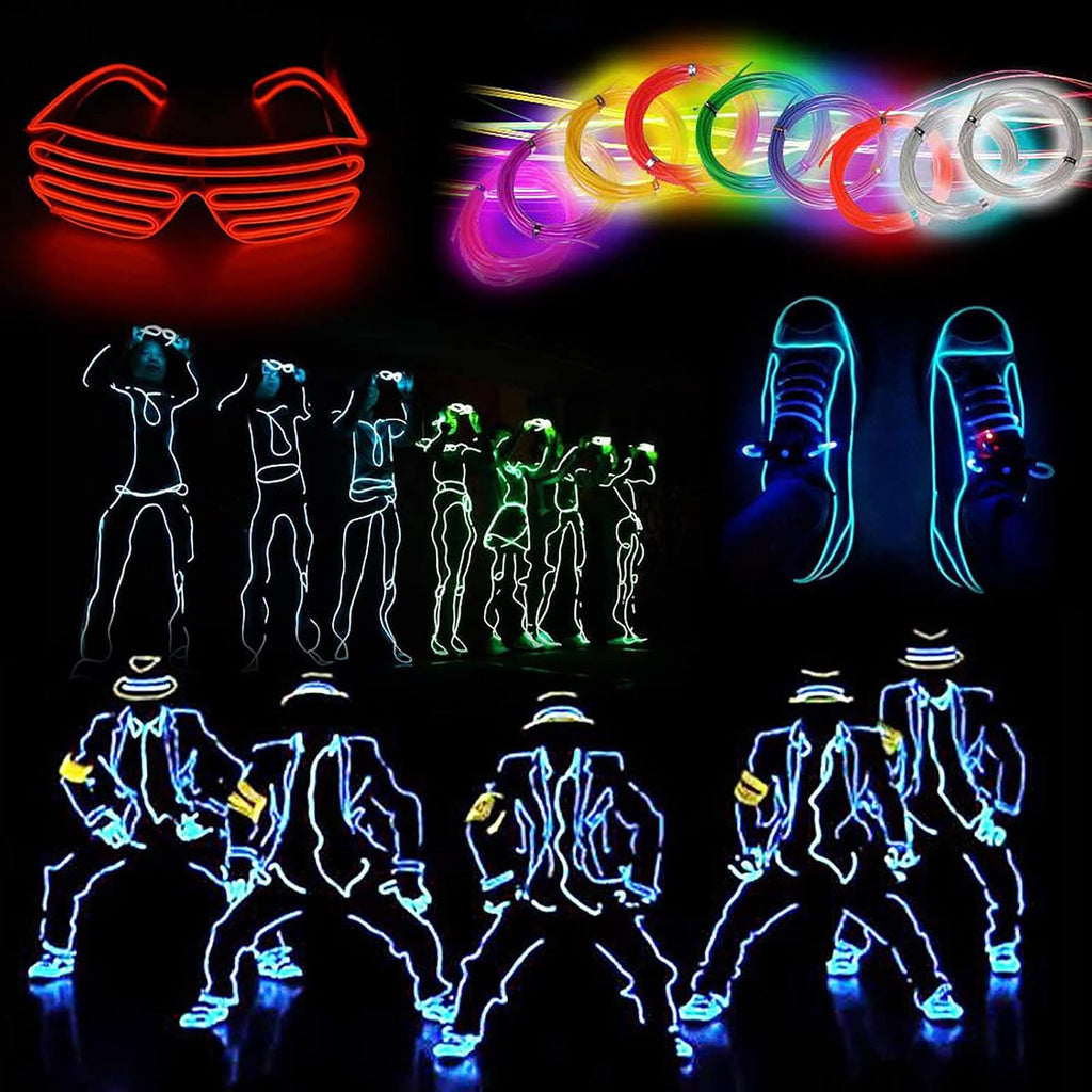 lychee EL Wire Neon Glowing Strobing Electroluminescent Light El Wire w/Battery Pack for Parties, Halloween Decoration (Ice Blue, 15ft)