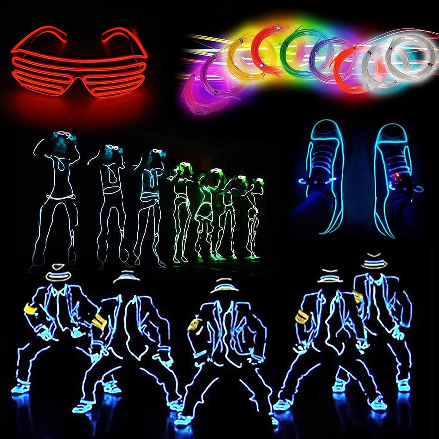 lychee EL Wire Neon Glowing Strobing Electroluminescent Light El Wire w/Battery Pack for Parties, Halloween Decoration (Ice Blue, 15ft)