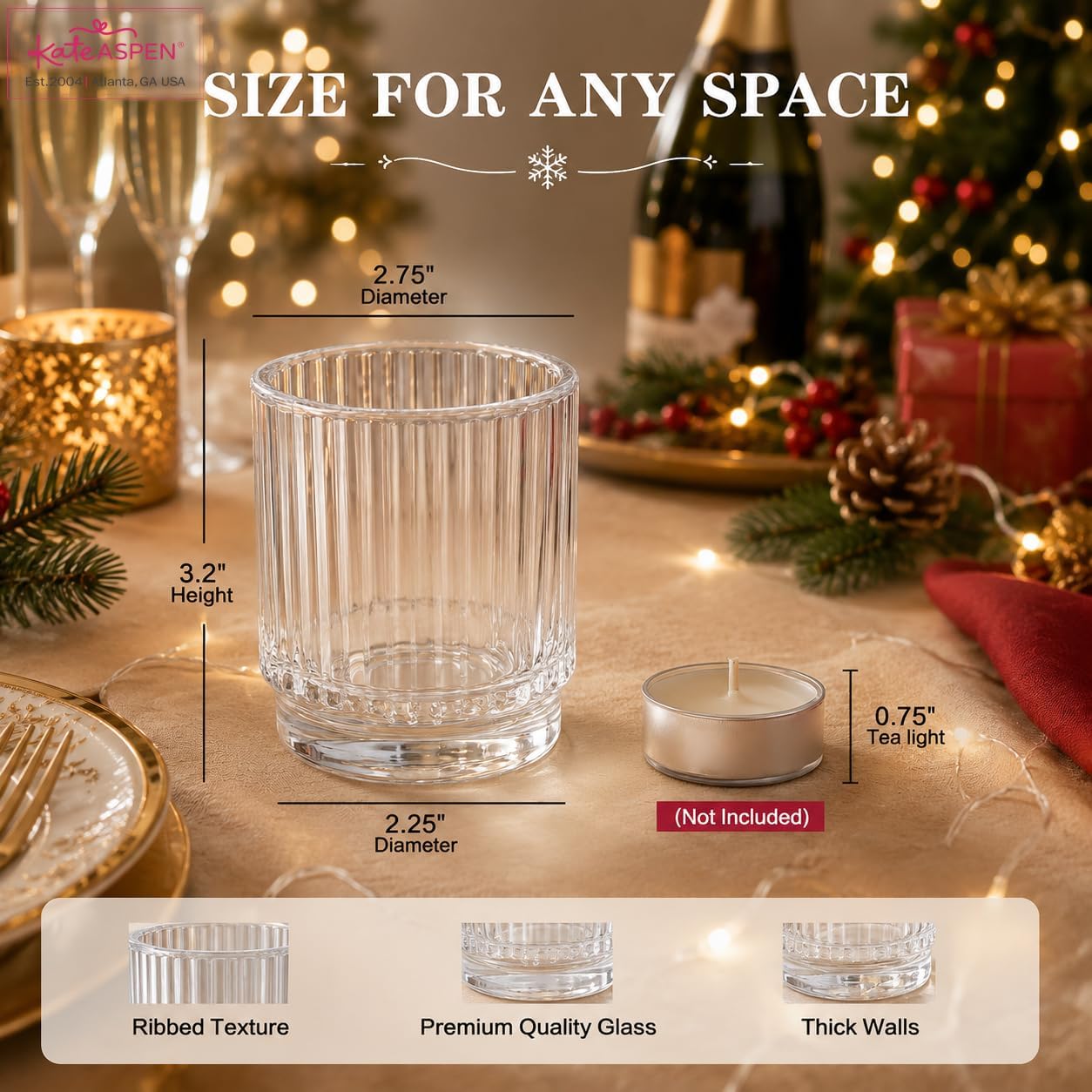 Kate Aspen Vintage Ribbed Red Glass Candle Holders Set of 6 - Votive & Tealight Candle Holder Decor for Holiday Table Decor, Christmas Dining Tablescape, Fall & Boho Home Accents (Clear)