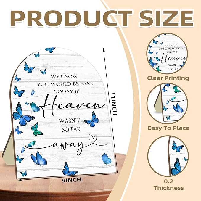 Memorial Sign for Wedding, Bridal Shower Table Decorative Sign, We Know You Would Be Here Today Wooden Sign with Stand, Butterfly Decor Wedding Reception, Event Party Favor Supplies 9 * 11IN