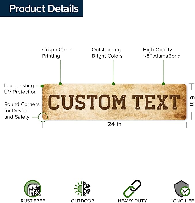 Custom Sign, Custom Street Sign, 11 Font Colors, 13 Font Styles, 4 Hole Options, 22 Sizes, 6x24 Inches, Rust Free DiBound, Fade Resistant, Made in USA by My Sign Center (Vintage)