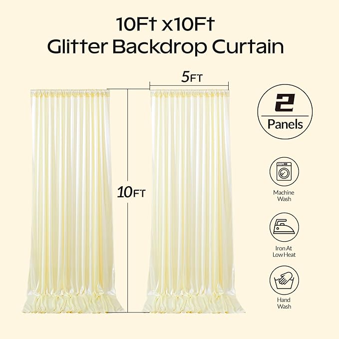 Champagne Glitter Backdrop Curtain for Parties Wedding,10Ft x 10Ft Satin Shimmer Photo Backdrop,Non-Wrinkle Sparkle Drapes for Backdrop,Back Drop for Photography, Birthdays,Weddings,Prom