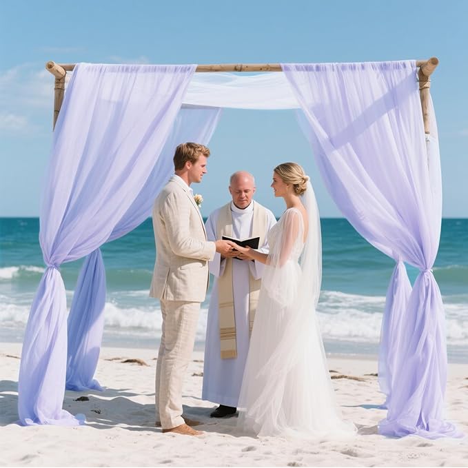 VOK Lavender Wedding Arch Draping Fabric Chiffon Fabric, 29in x 18Ft Sheer Chiffon Outdoor Curtain for Wedding Ceremony Birthday Party Decoration (Lavender,1 Panel)