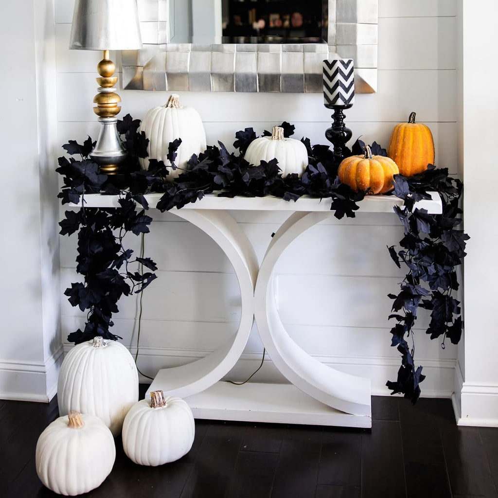 cqure black maple leaf garland, 12pcs halloween garland shown in use