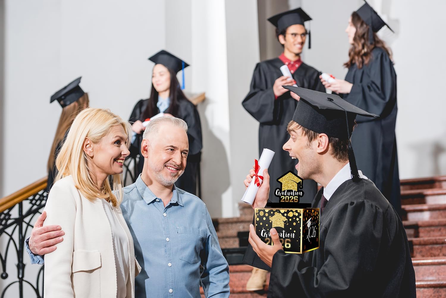 Linelglobal 2026 Graduation Box for Cash Gift, Pull Out Money Box for Boys Girls, Congrats Grad Surprise Funny Black Gold
