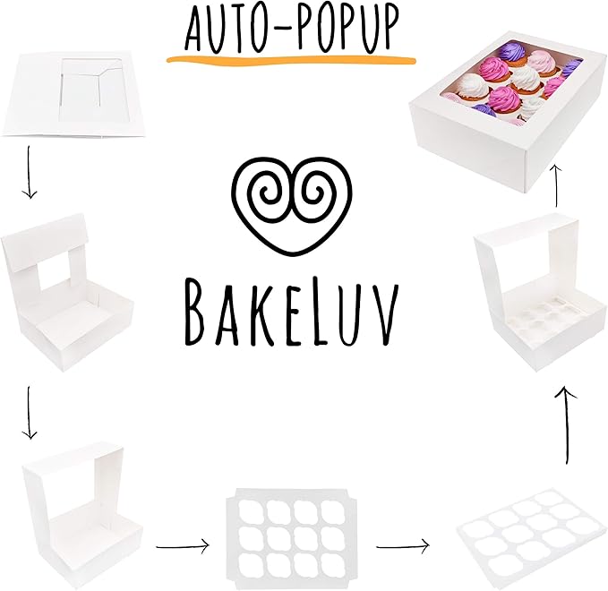BAKELUV White 12 Cupcake Boxes, Cupcake Containers | 13x9.5x4, 50 Pack
