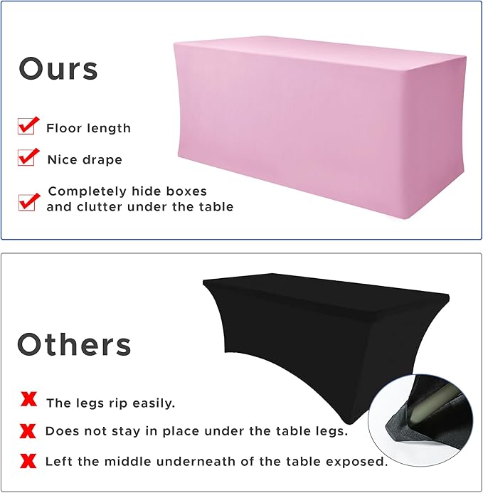 Nasitos Pink Fitted Table Covers Stretch Spandex - 72 x 30 Inch - 2 Pack Rectangle Table Clothes for 6 Foot Folding Tables, Wrinkle Resistant Tablecloths for Parties, Trade Show, Craft Show, Birthday