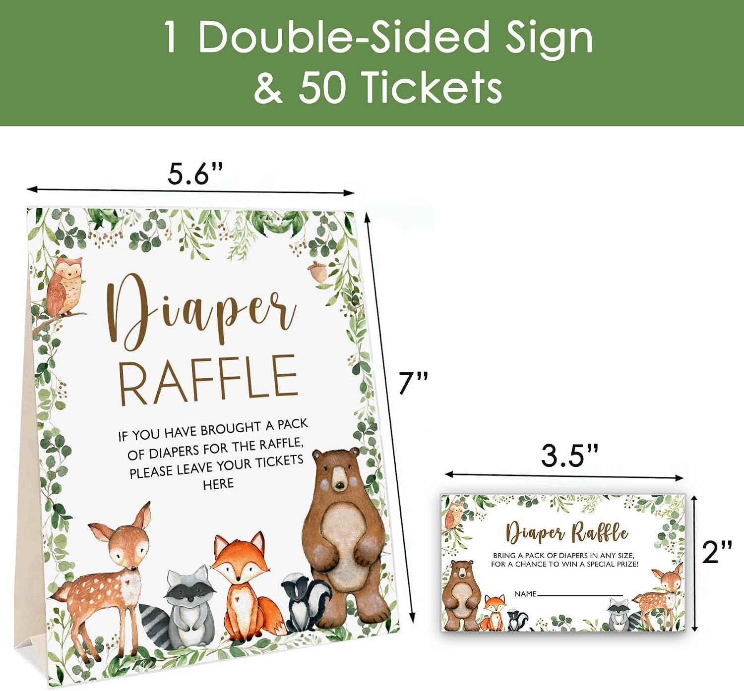 Yuzioey Woodland Greeting Card - Diaper Raffle Tickets and Sign, Woodland Forest Baby Shower Game, Gender Neutral
