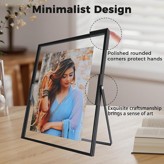 Black Floating Frame, 8"x10", Vertical, For Picture 7x9, 6x8, 5x7, Tabletop Shelf Photo Frame, For Father or Mother, Classy For Birthday or Wedding, Home or Office Décor