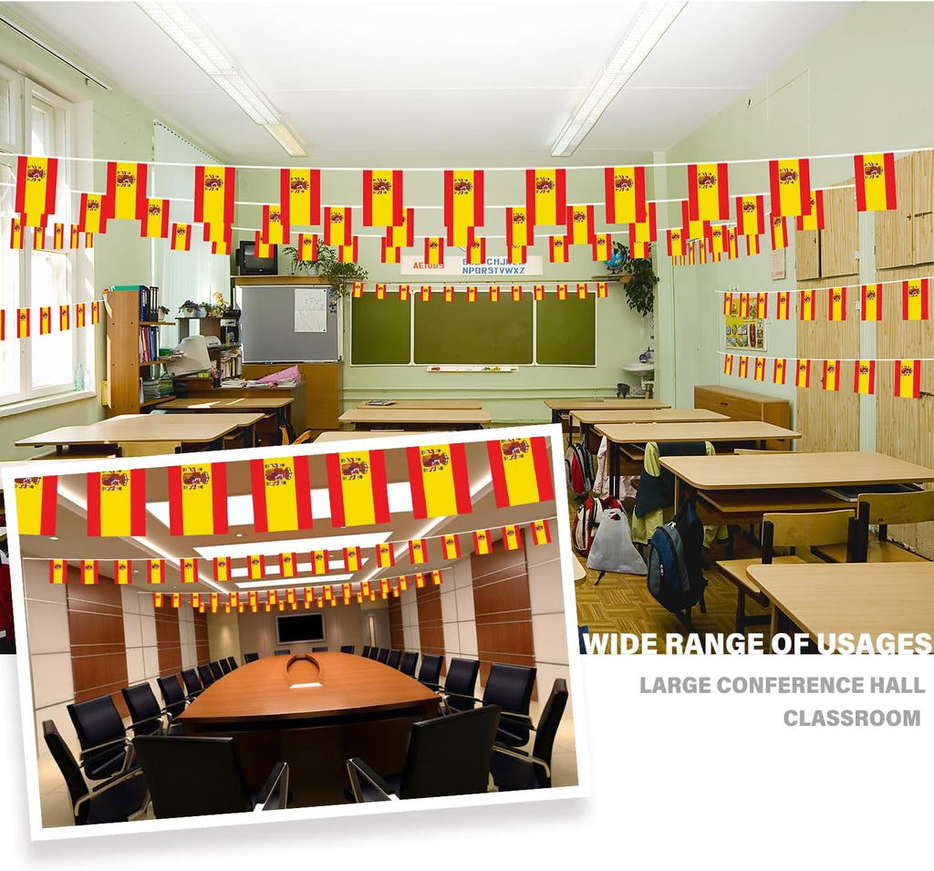 Spain String Flag Pennant Banner, Small Mini Spanish Flags Bunting Banner, National Country Decoration for School, Party, Sports Events, Patriotic Festival, 33 Feet 30 Flags
