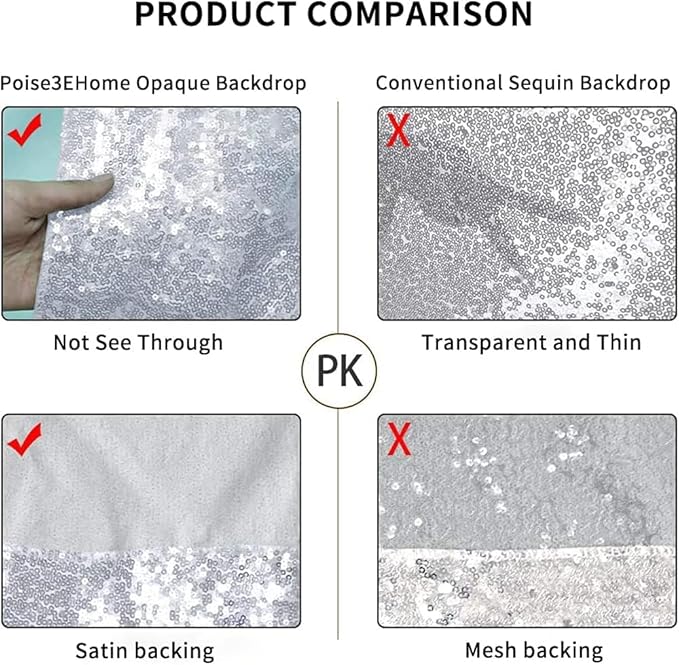 Poise3EHome 5Ft x 7Ft Silver Sequin Backdrop, Glitter Thick Satin Sequin Background Drapes, Sparkly Photography Curtain, Sequence Xmas Thanksgiving Backdrop for Wedding Party Holiday Festival Decor