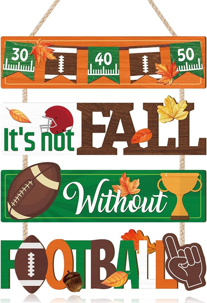 CHDITB It's Not Fall without Football Front Door Sign(15"x12"), Wooden Fall Football Season Decoration Wall Hanging, Vintage Hello Welcome Fall Autumn Home Decor Hanger for Porch Indoor