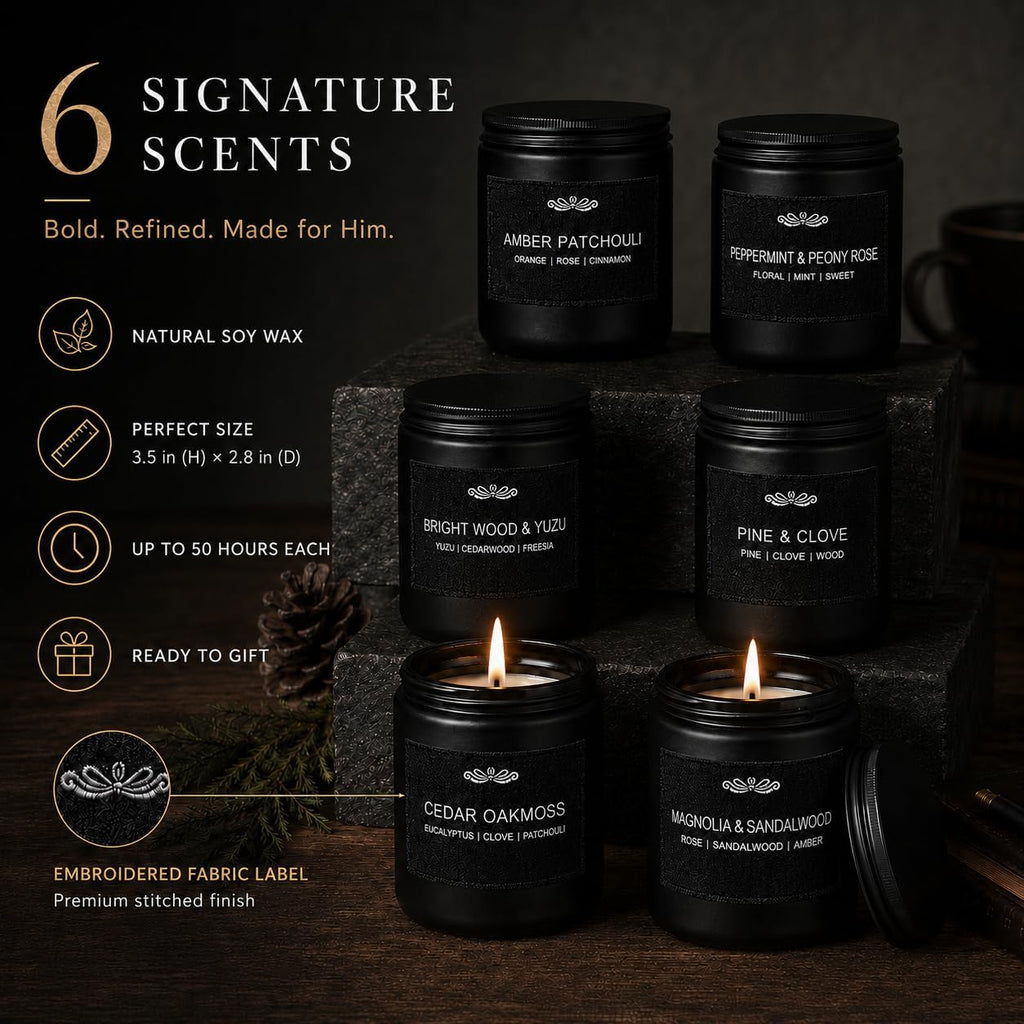 6 Pack Candles for Home Scented Aromatherapy Candles Gifts Set for Men, Men Candle Set, 42 oz 300 Hour Long Lasting Candles, Gifts for Mens Birthday Fathers Day Anniversary Present