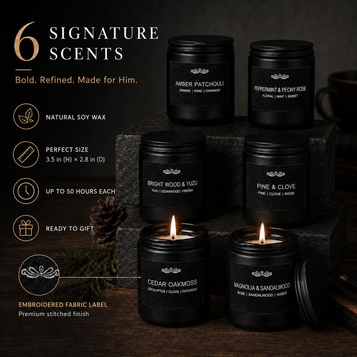 6 Pack Candles for Home Scented Aromatherapy Candles Gifts Set for Men, Men Candle Set, 42 oz 300 Hour Long Lasting Candles, Gifts for Mens Birthday Fathers Day Anniversary Present