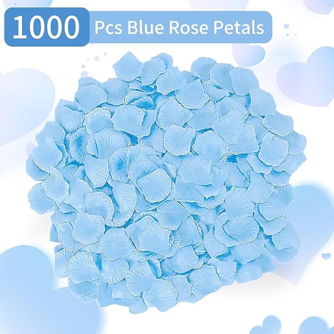 1000 Pcs Artificial Fake Rose Petals,Flower Petals for Romantic Night, Engagement, Party, Wedding, Event Flower Decorations, in Bulk(Light Blue)