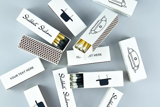 Customizable Personalized Matchboxes – Set of 10 – Shabbat Shalom Design – Colorful Matches & Matchsticks – Perfect for Shabbat (2" Matchsticks, Shabbat #1)