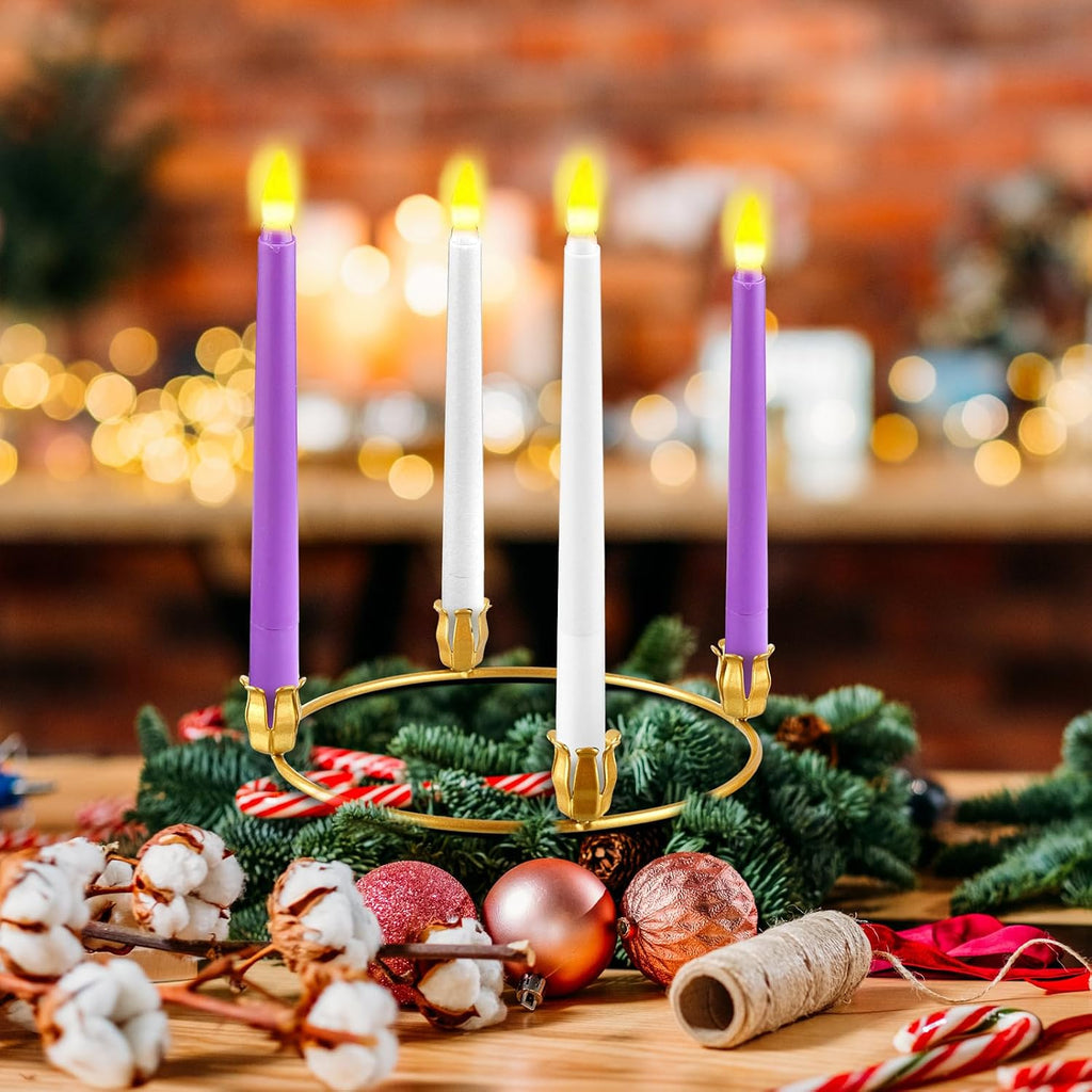 Thyle 50 Pcs Metal Christmas Advent Wreath Rings Bulk Gold Advent Wreath Candle Holder Xmas DIY Taper Candle Rings Table Candelabra Holder for Church Supply Home Table Centerpiece Festival Decoration