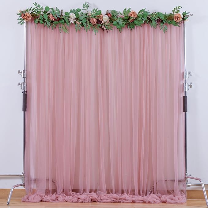 10x10ft Dusty Rose Tulle Backdrop Curtain for Parites, Sheer Backdrop Curtains for Wedding Baby Shower Birthday Party Photo Shoot Decorations
