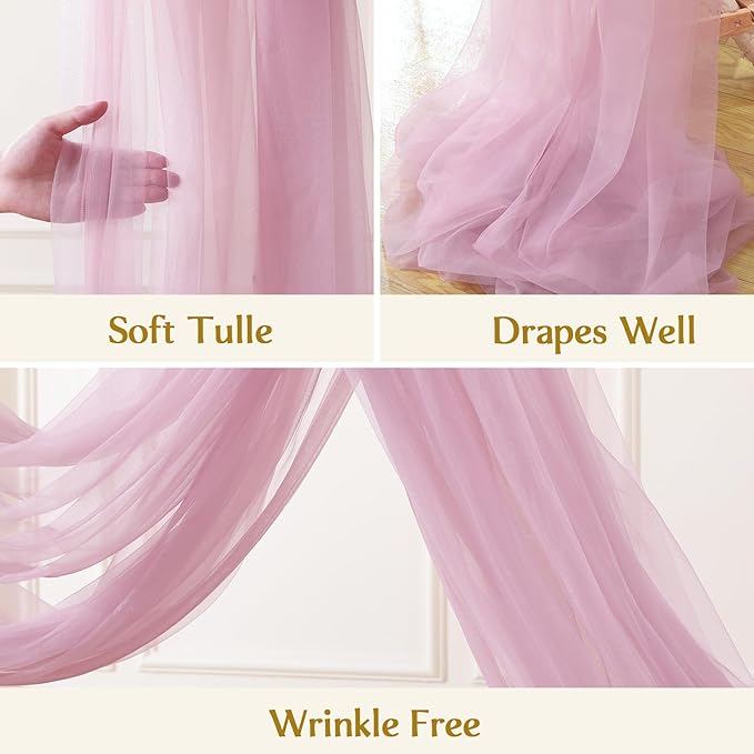 Wedding Arch Draping Fabric Backdrop 1 Panel 30" x 19Ft Dusty Rose Drapes Curtains for Wedding Reception Sheer Tulle Backdrop Curtain for Ceremony Birthday Party Baby Shower Arbor Ceiling Decorations