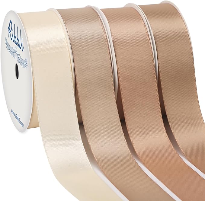 Ribbli Champagne Satin Ribbon 1 Inch x 4 Rolls Total 40 Yards-Ivory Champagne Ribbon for Gift Wrapping Craft Wedding Decoration