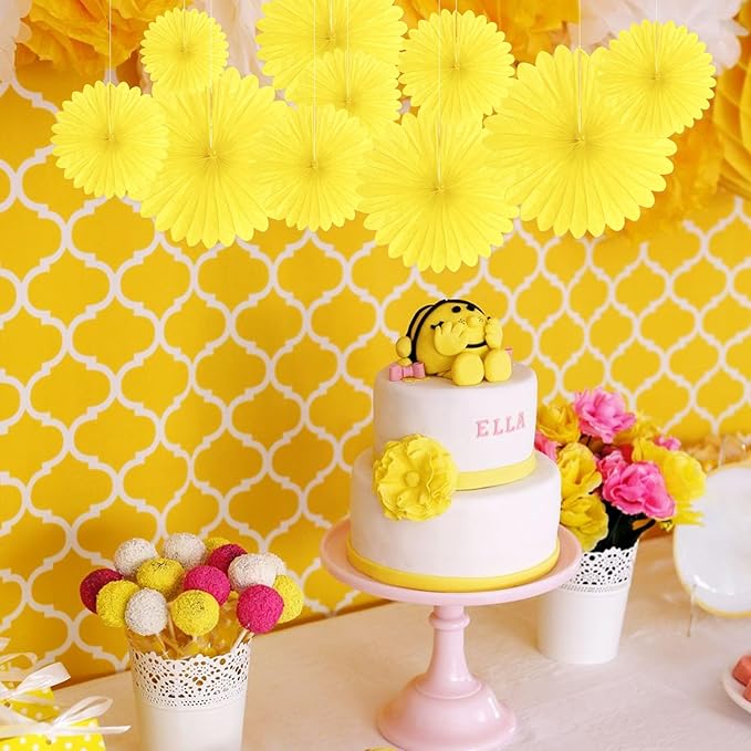 20 Pcs Light Yellow Hanging Paper Fan, Hanging Honeycomb Round Paper Fans for Weddings, Birthdays, Easter, Baby Showers, Classroom, Events Ceiling Party Supplies Decorations