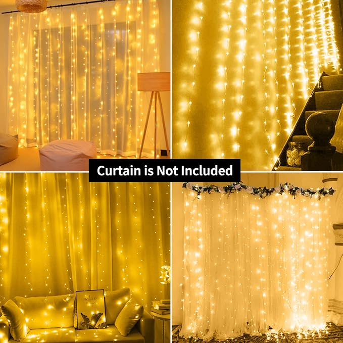 Curtain String Lights - 198 LED Window Light with Remote and Hooks, Fairy Lights with 8 Lighting Modes, USB Hanging Lights for Wedding, Party, Indoor Decorations